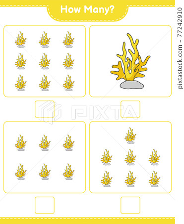 Counting game, how many Coral. Educational children game, printable worksheet, vector illustration Counting game, how many Coral. Educational children game, printable worksheet, vector illustration 77242910