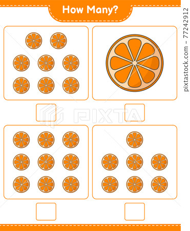 Counting game, how many Orange. Educational children game, printable worksheet, vector illustration 77242912