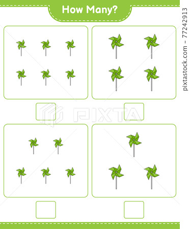 Counting game, how many Pinwheels. Educational children game, printable worksheet, vector illustration Counting game, how many Pinwheels. Educational children game, printable worksheet, vector illustration 77242913