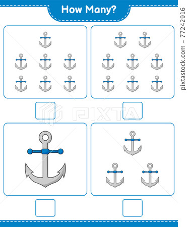 Counting game, how many Anchor. Educational children game, printable worksheet, vector illustration 77242916