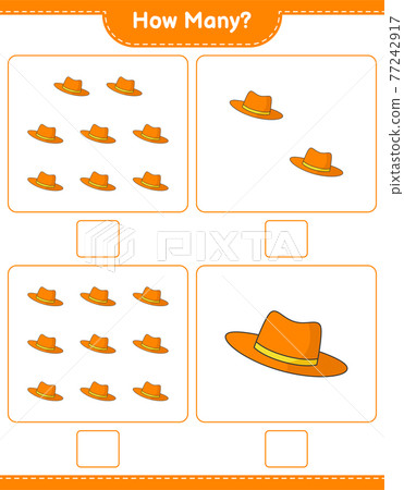 Counting game, how many Summer Hat. Educational children game, printable worksheet, vector illustration 77242917