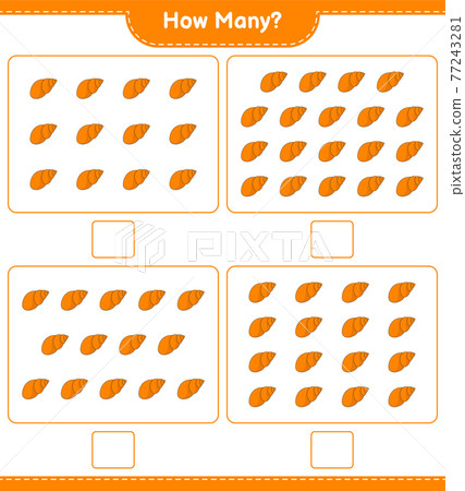 Counting game, how many Sea Shells. Educational children game, printable worksheet, vector illustration Counting game, how many Sea Shells. Educational children game, printable worksheet, vector illustration 77243281