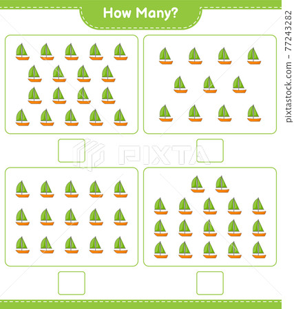 Counting game, how many Sailboat. Educational children game, printable worksheet, vector illustration 77243282