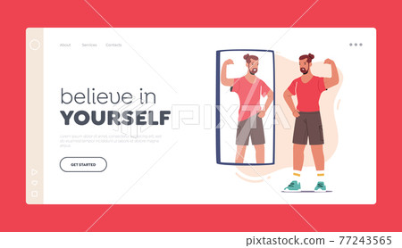 Believe in Yourself Landing Page Template. Male Character with Low Self Esteem, Loathing and Anger. Athlete Reflection Believe in Yourself Landing Page Template. Male Character with Low Self Esteem, Loathing and Anger. Athlete Reflection 77243565