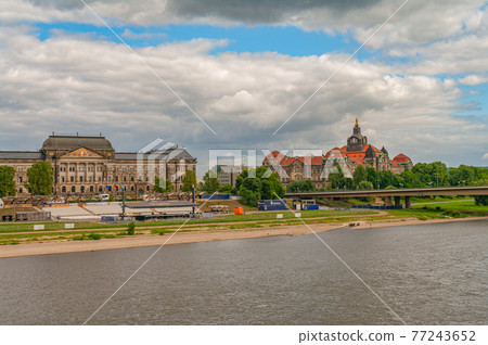 Cityscape of beautiful old Dresden. Historical and touristic center in downtown of Dresden, Germany 77243652
