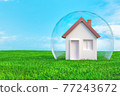 House inside glass transparent dome 77243672