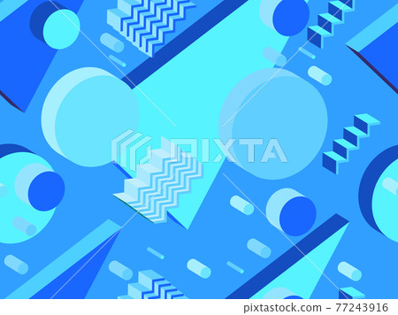 Memphis seamless pattern with 3d isometric geometric shapes in the style of the 80s. Background for promotional products, wrapping paper and printing. Vector illustration 77243916