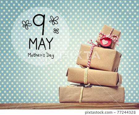 Mothers Day message with gift boxes Mothers Day message with gift boxes 77244328