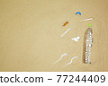 top view a garbage on a sand beach. save th earth concept. 77244409