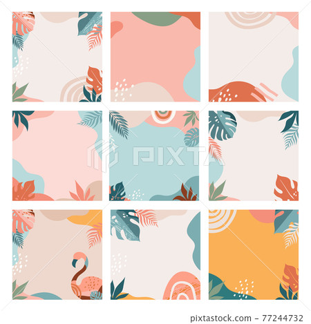 Bohemian Summer, set of modern summer sale post design with rainbow, flamingo, pineapple, ice cream Bohemian Summer, set of modern summer sale post design with rainbow, flamingo, pineapple, ice cream 77244732