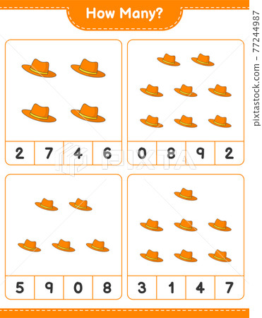 Counting game, how many Summer Hat. Educational children game, printable worksheet, vector illustration Counting game, how many Summer Hat. Educational children game, printable worksheet, vector illustration 77244987