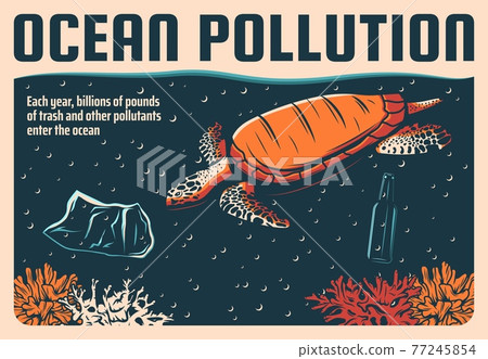 Ocean pollution retro poster, sea water protection Ocean pollution retro poster, sea water protection 77245854