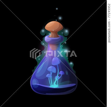 Potion bottle with danger blue mushrooms, vector 77245952