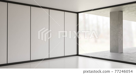 modern minimalistic design living room with big windows and open front with forest view and balcony 3d render illustration modern minimalistic design living room with big windows and open front with forest view and balcony 3d render illustration 77246054