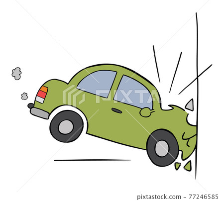 Cartoon vector illustration of car accident, crashing into the wall. 77246585