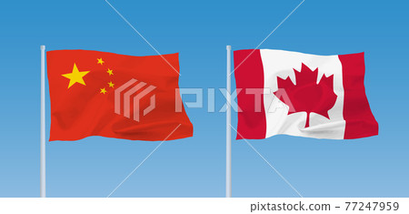 加拿大和中國國旗 77247959