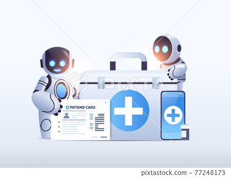 robotic doctors with first aid medical kit and patient card healthcare medicine artificial intelligence technology robotic doctors with first aid medical kit and patient card healthcare medicine artificial intelligence technology 77248173