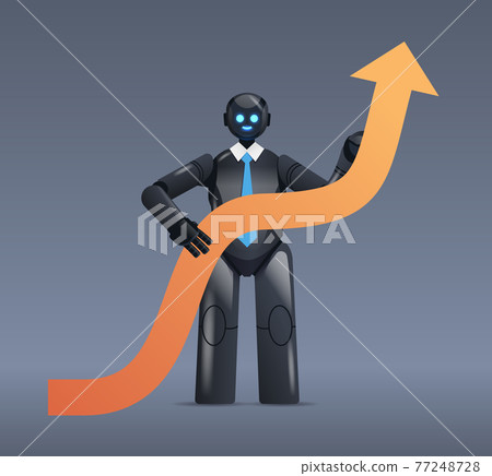 black robot holding upward arrow business growth achievement success artificial intelligence concept 77248728