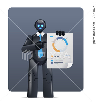 modern black robot analyzing statistics diagram... - Stock Illustration ...