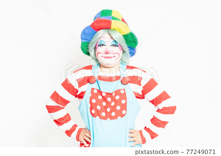 Clown putting his hand on his waist in front of a white background Clown putting his hand on his waist in front of a white background 77249071