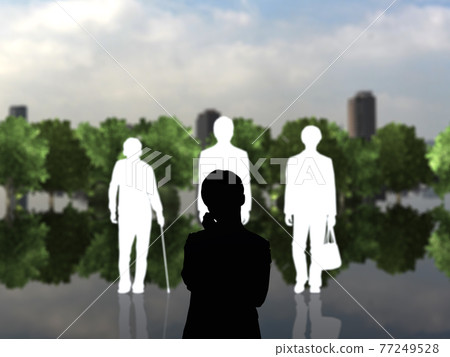男性代溝中的 Tomadou 男性剪影 白色和黑色 CG 插圖側身 77249528