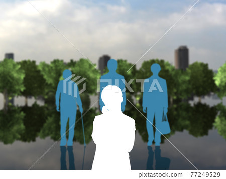 男性代溝中的 Tomadou 男性剪影 CG 插圖旁邊的顏色編碼 男性代溝中的 Tomadou 男性剪影 CG 插圖旁邊的顏色編碼 77249529