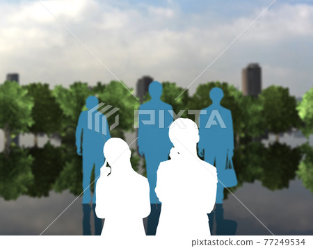 男性代溝和 Tomadou 男性和女性剪影在 CG 插圖旁邊進行顏色編碼 77249534