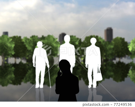 男性代溝中的 Tomadou 女性剪影白色和黑色 CG 插圖側身 77249536