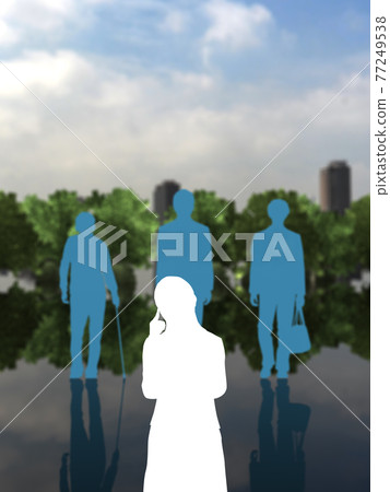 男性代溝和 Tomadou 女性剪影彩色編碼 CG 插圖垂直 男性代溝和 Tomadou 女性剪影彩色編碼 CG 插圖垂直 77249538
