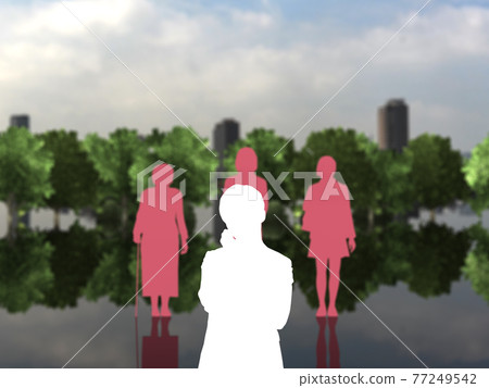 女性代溝中的 Tomadou 男性剪影 CG 插圖旁邊的顏色編碼 女性代溝中的 Tomadou 男性剪影 CG 插圖旁邊的顏色編碼 77249542