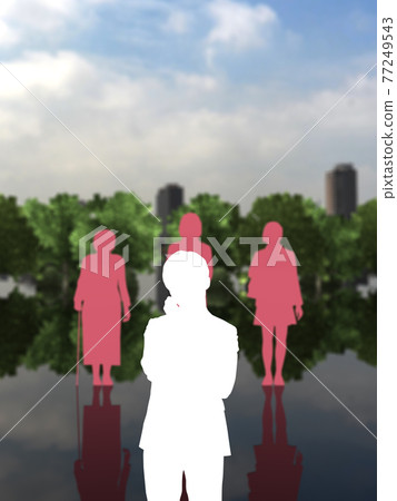 女性代溝和男性剪影彩色編碼 CG 插圖垂直 女性代溝和男性剪影彩色編碼 CG 插圖垂直 77249543