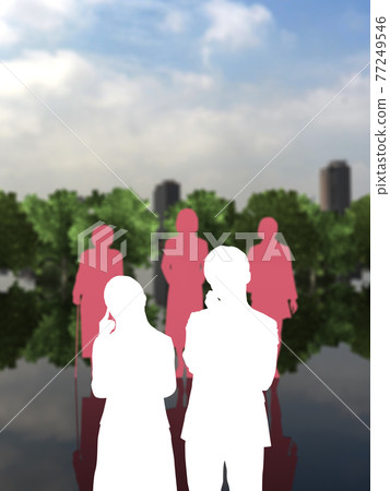 女性代溝 Tomadou 男性和女性剪影彩色編碼 CG 插圖垂直 女性代溝 Tomadou 男性和女性剪影彩色編碼 CG 插圖垂直 77249546