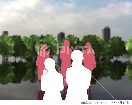 女性代溝和 Tomadou 男性和女性剪影在 CG 插圖旁邊進行顏色編碼 77249548