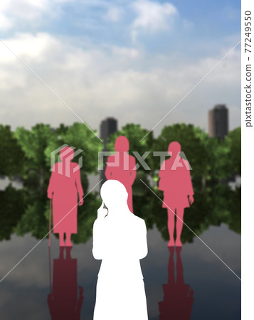 女性代溝和 Tomadou 女性剪影彩色編碼 CG 插圖垂直 女性代溝和 Tomadou 女性剪影彩色編碼 CG 插圖垂直 77249550