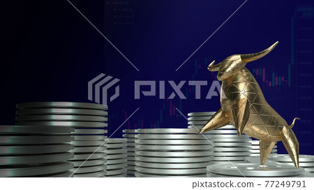 The gold bull and coins for business concept 3d rendering The gold bull and coins for business concept 3d rendering 77249791