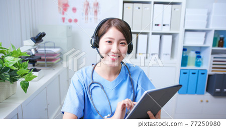 Telemedicine concept on webcam 77250980