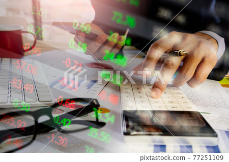 Stock market or forex trading graph and candlestick chart suitable for financial investment concept. Economy trends background for business idea and all art work design. Abstract finance background. 77251109