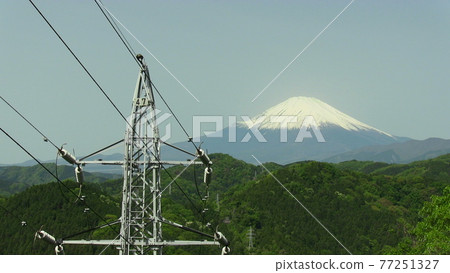 Power lines in the mountains and Mt. Fuji 77251327