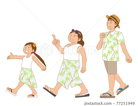 Parents and children enjoying the resort with Hawaiian shirts 77251949