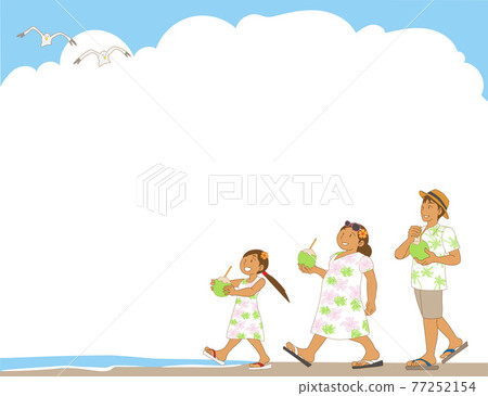 Frame material for parents and children to enjoy coconut juice with an aloha shirt Frame material for parents and children to enjoy coconut juice with an aloha shirt 77252154