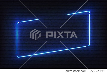 Neon frame template with placeholder. Blue incline light banner design template. Vector glowing rectangle signboard 77252498
