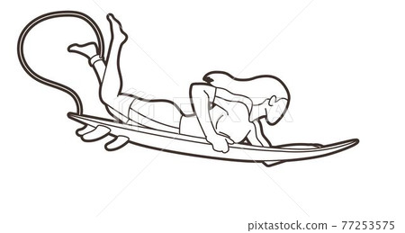 Surfing Sport Female Player Cartoon Outline Graphic Vector 77253575
