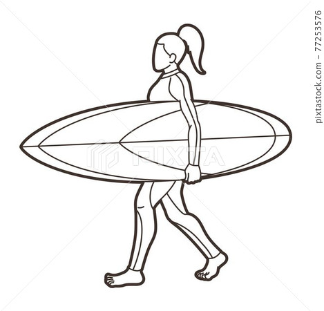 Surfing Sport Female Player Cartoon Outline Graphic Vector Surfing Sport Female Player Cartoon Outline Graphic Vector 77253576