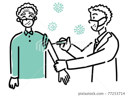 Illustration of a doctor vaccination of an elderly man Illustration of a doctor vaccination of an elderly man 77253714