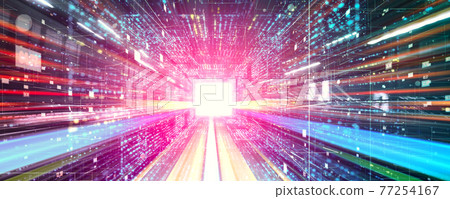 Digital data flow on road with motion blur to create vision of fast speed transfer 77254167