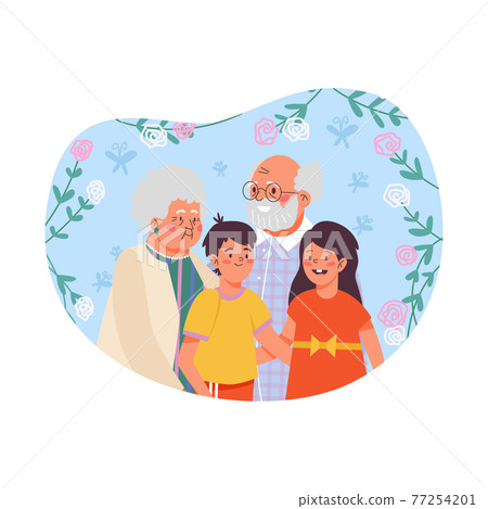 Grandparents and grandchildren at floral&hellip; - Stock Illustration