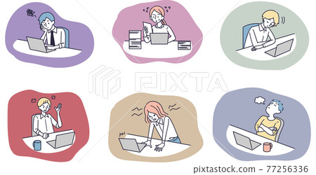 Business anxiety, dissatisfaction, stress, male and female simple illustration set 77256336