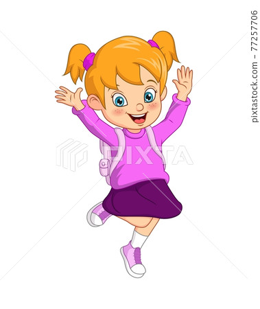 Cartoon happy school girl with backpack 77257706