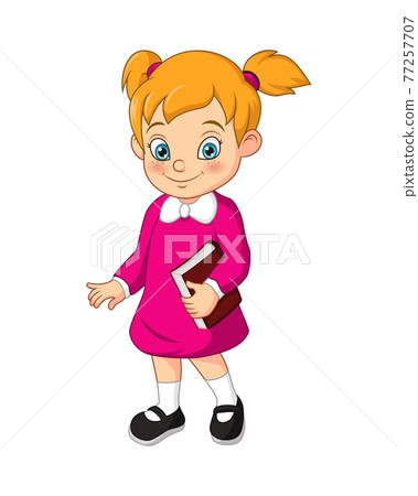 Cartoon girl student holding a book 77257707