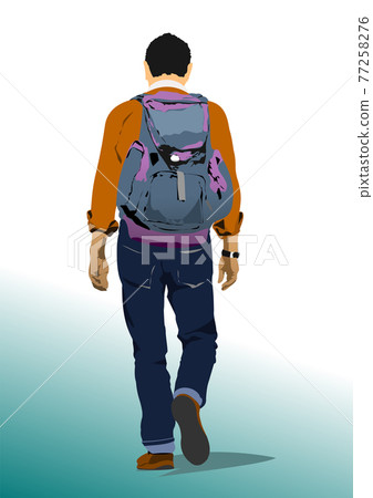 Young man with packsack. 77258276
